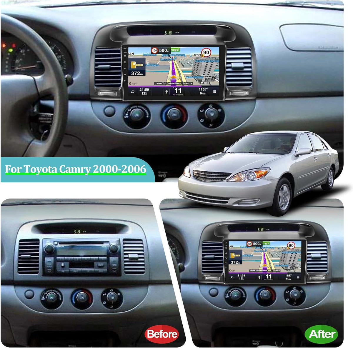 Camera Dual Camry Built with Auto Radio GPS, 2000-2006, Andriod Rear Android 2+32G View WiFi, THONZER Carplay Inch Stereo For 9 Link, Car and Wireless Toyota Mirror Touchscreen in USB +