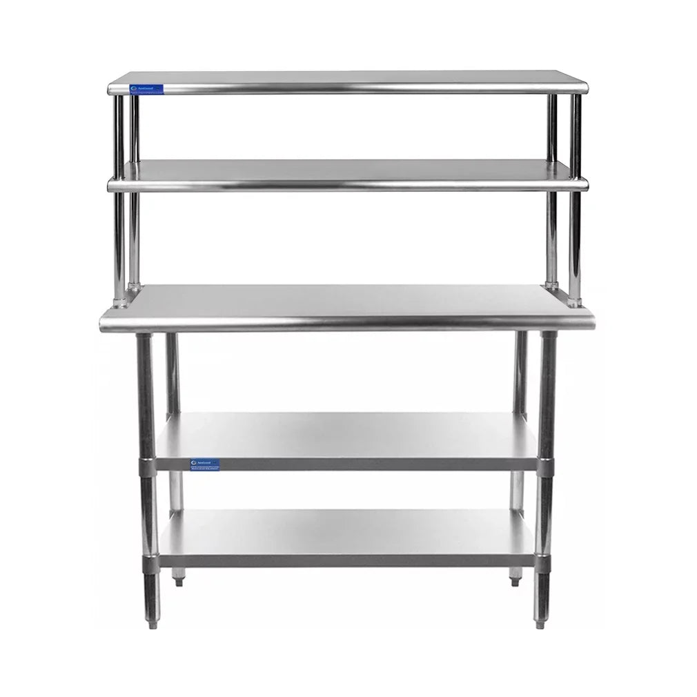 Shelves Combo Work Table Two Shelving Metal & Kitchen Prep Wide 30" Steel Tier | 12" Table 18" Overshelf x Stainless | With Double