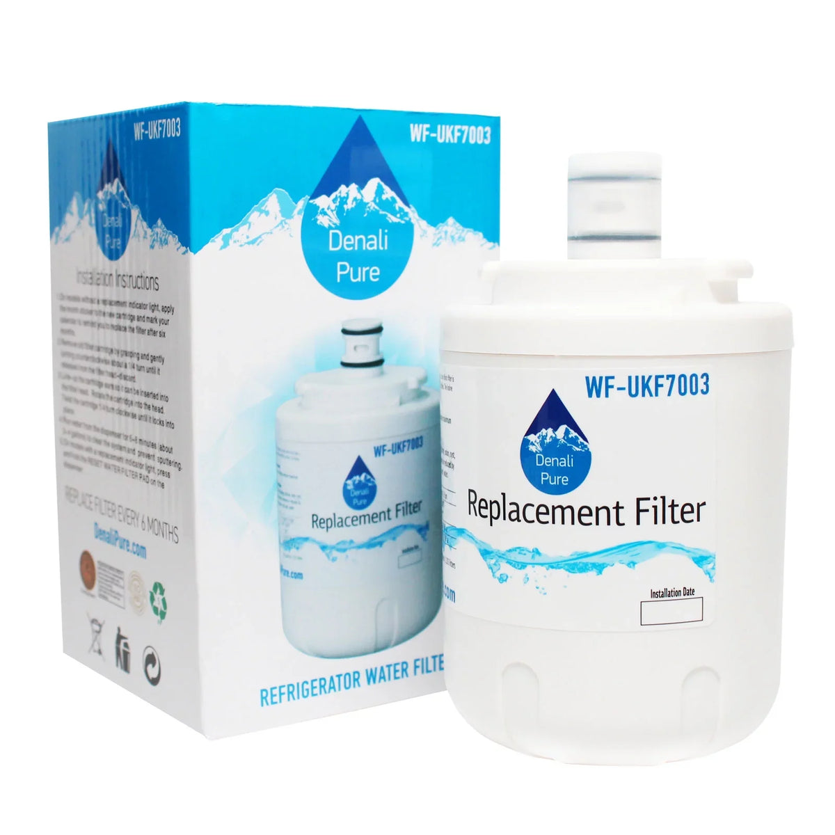 '- Filter Filter Maytag with Refrigerator Water UKF7003 Water Compatible Fridge Maytag 3-Pack Cartridge Replacement for MSD2554FRA Pure Brand Denali -