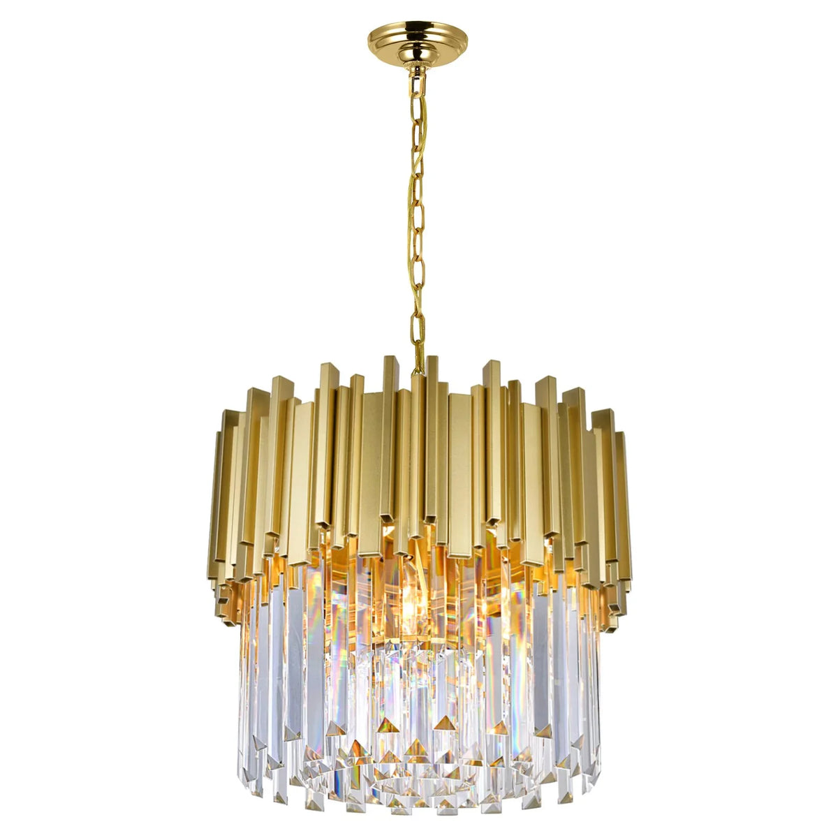 Lighting CWI in Down Gold 7 Chandelier Deco Contemporary Metal Light