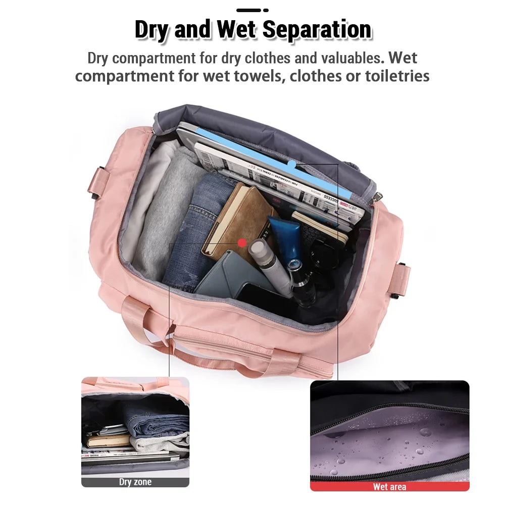 with Compartment Weekender Gym Bag Women Shoe Sports Bag for Duffel Lixada Travel