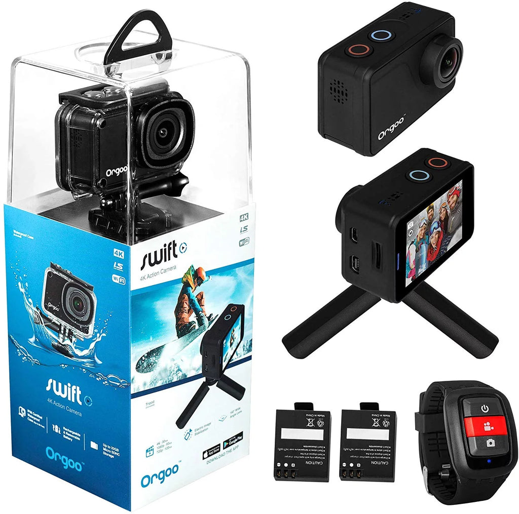 Accessories Electronic OC1/BLK and Stabilization, Wearable Image Swift 4K IPS Touchscreen, Certified ORGOO Remote, 2” Sony Sensor, (Ip68 Mini Waterproof More) Image Tripod, Case, Camera Action