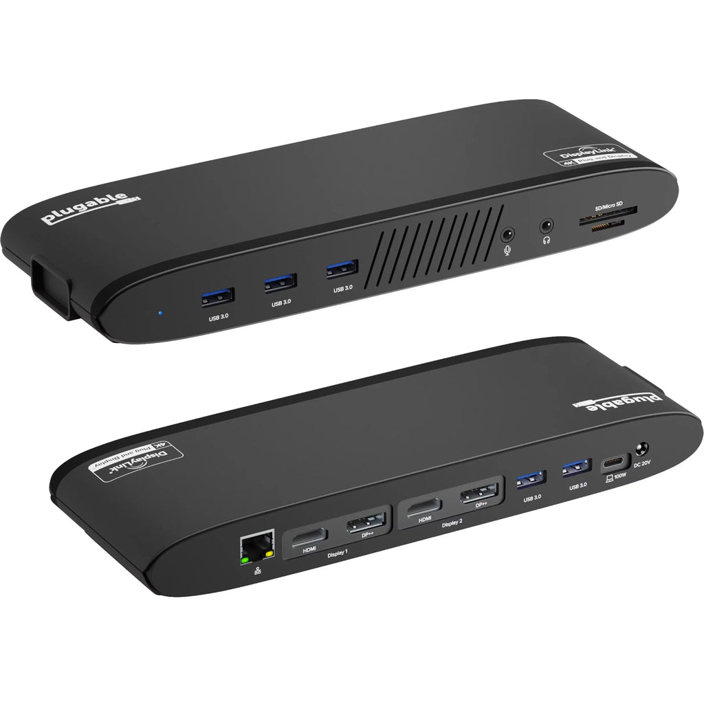 USB, 4, or Plugable Monitor, HDMI Ethernet, 2x 13-in-1 3 Displays 100W / C DisplayPort, Windows, (5x 4K with Compatible 2x Dual Station Reader USB-C Docking Charging, Mac, USB Card Thunderbolt SD Dual
