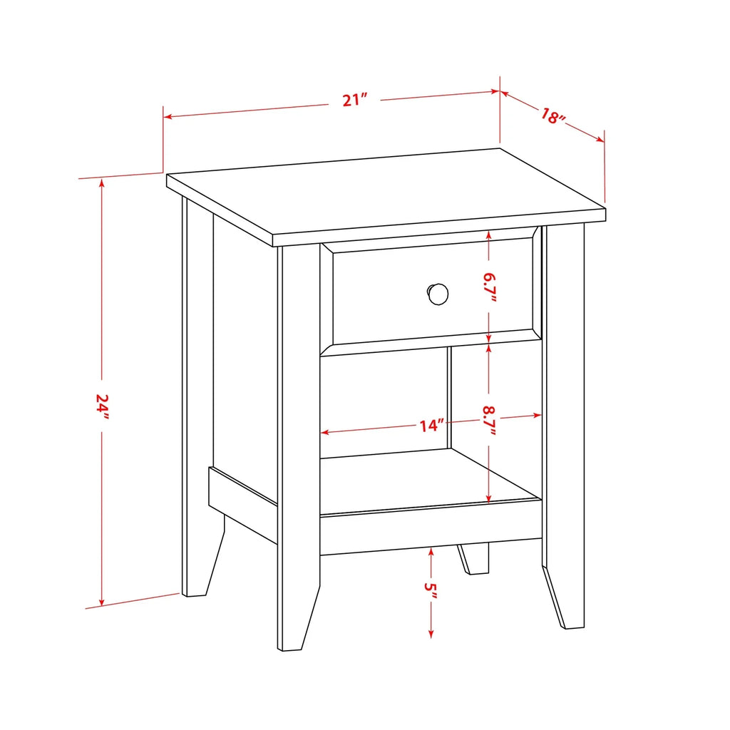 Furniture Jacobean 1 East Nightstand West in 18" Drawer Gallatin with Brown Wood