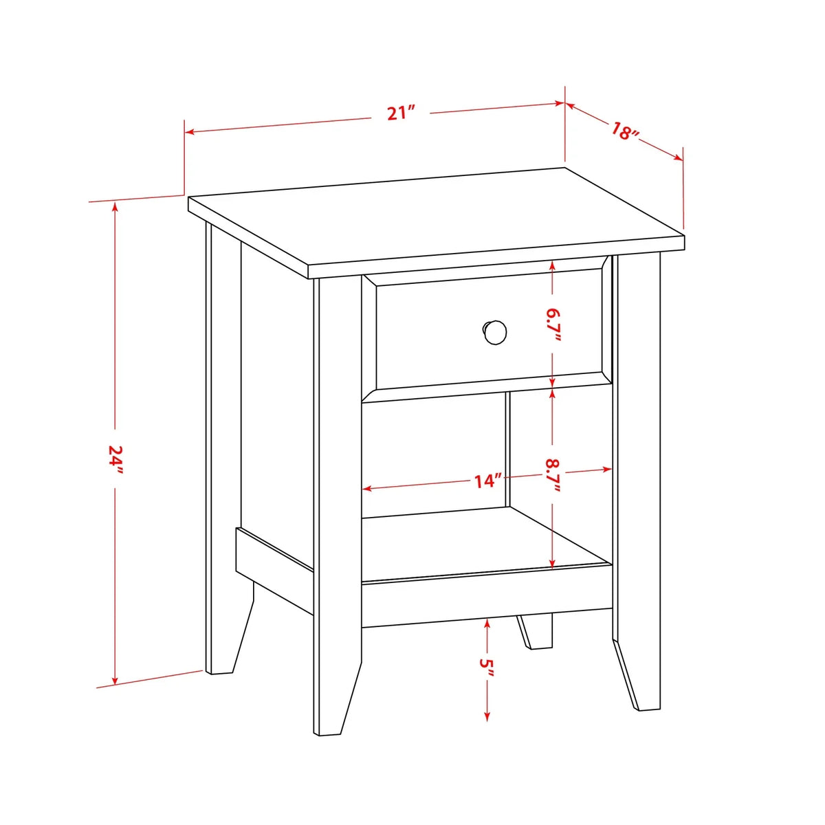 Furniture Jacobean 1 East Nightstand West in 18" Drawer Gallatin with Brown Wood