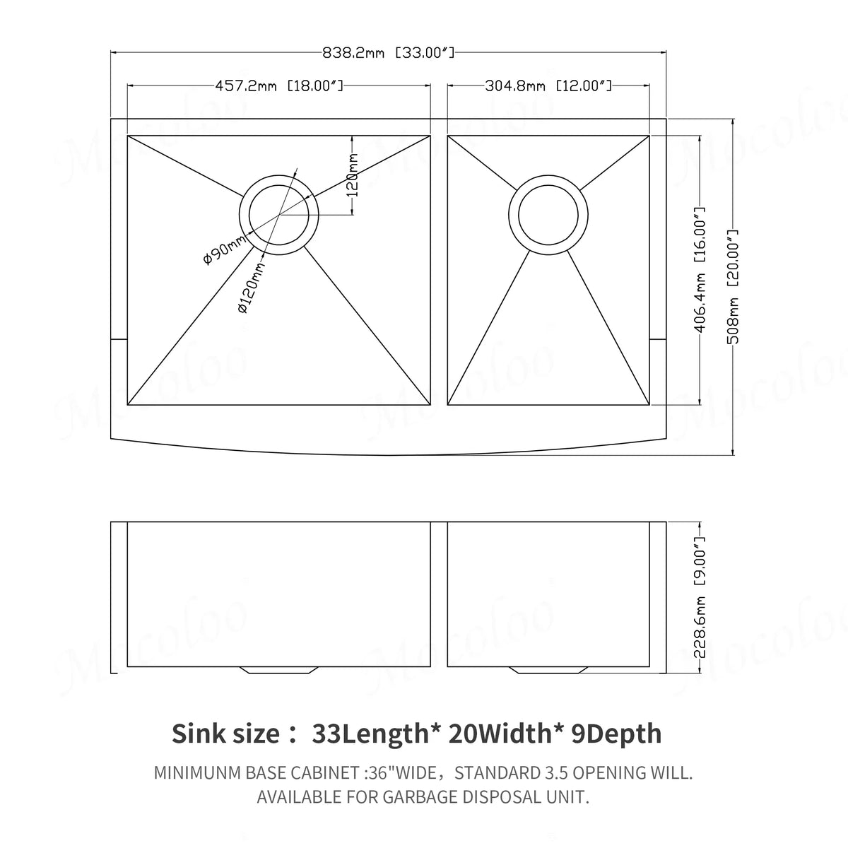 Front Sink Double Stainless Bowl Inch Sink Steel 33x20x9 Gauge 60/40 Farm - Sink 18 Farmhouse Double Mocoloo Farmhouse Kitchen Sink Kitchen Inch 33 Apron