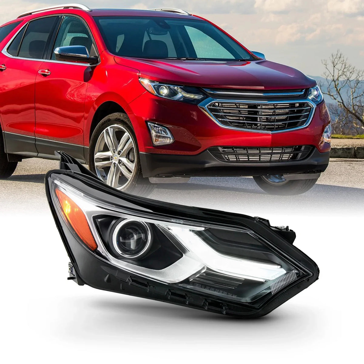 DRL Chevy 19 Headlight 2020 Equinox AKKON Passenger 2021 18 Chrome Headlamp - Right Type] 2018 2019 Fits LED 20 Side [HID/Xenon