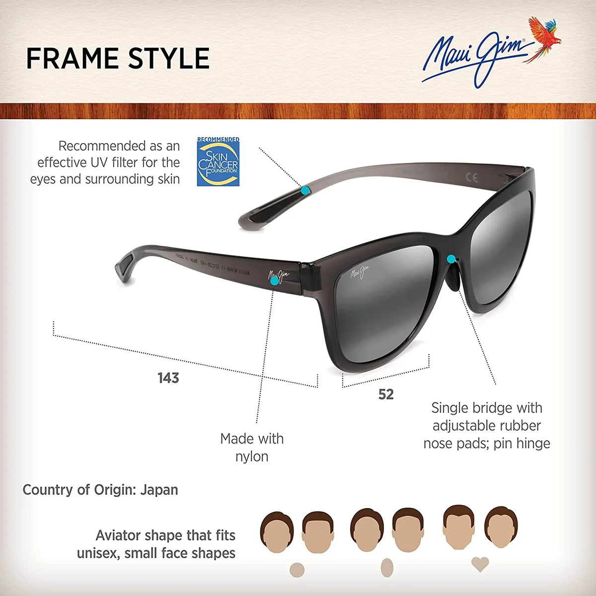 Translucent Jim Medium Classic Women's Grey, Maui Grey/Neutral Polarized Anuenue Sunglasses,