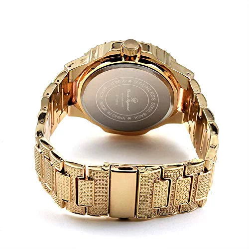 Mens Case 8475B - Out Metal Bling-ed Bracelet Watch Bling-ed Set Out (Gold/Gold) Oblong w/Matching