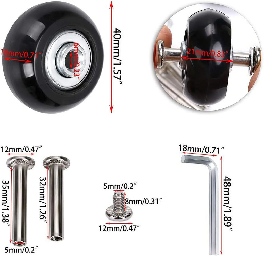 x Kits, Caster Replacement A Set Luggage 4 Swivel of Bearings 18mm Wheels Repair Suitcase Rubber 40mm Wheels, OwnMy