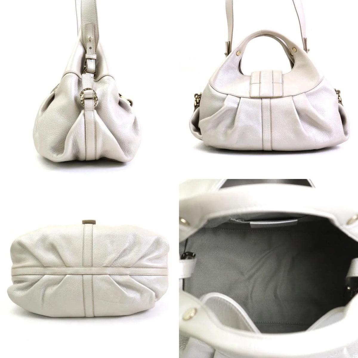 leather gold Chandra Pre-Owned (Good) bag gray BVLGARI pearl Bvlgari handbag shoulder ladies