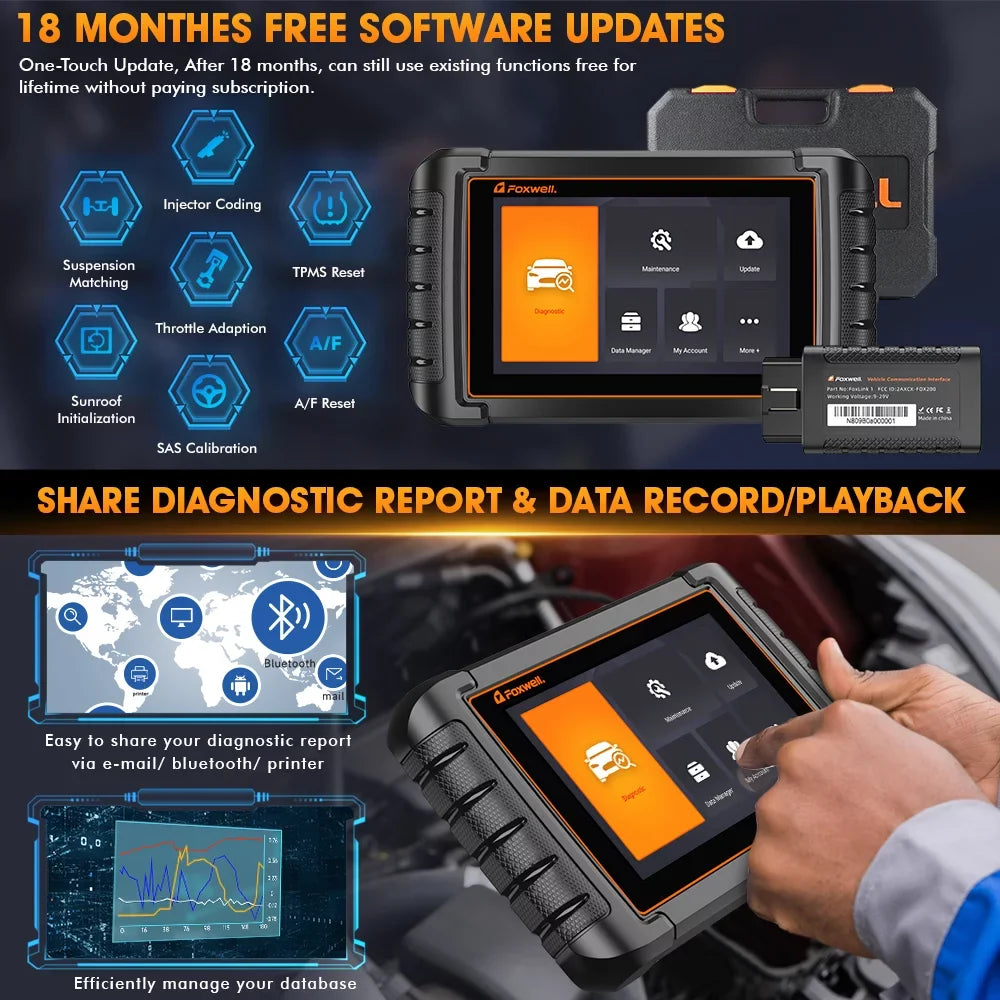 NT809BT Scanner Auto OBD2 Active Bluetooth Test Diagnostic Control Scanner Maintenance Analyzer Car Services Tool Scanner Automotive 30 Foxwell Automotive Code OBDI Scan Advanced Reader Bi-directional