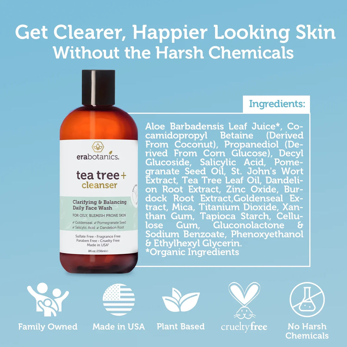 8oz Cleanser Era Organics and Tree Oil Tea Wash Body Face