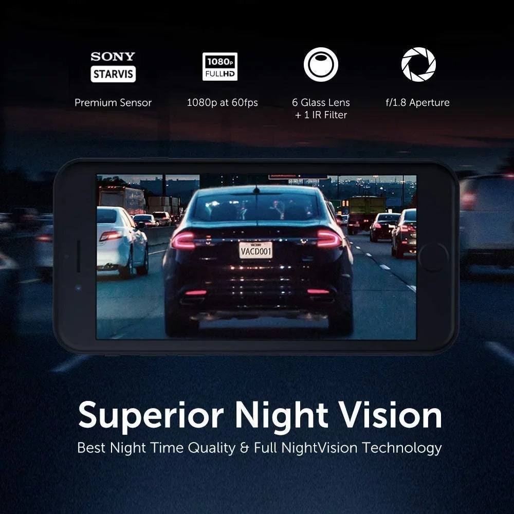 Mode Cam Sensor Vision | G-Sensor Dash | Sony Night | 128GB GPS Support Recorder Dash VAVA 1920X1080P@60Fps Wi-Fi with | Camera | | | Max Car Dashboard Parking Camera