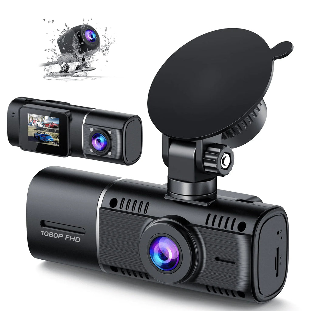 Cam Dash Motion IR with Lock Channel Car Detection and Camera TOGUARD Dash 3 Way Monitor Inside 1080P Vision Front Parking Camera Night Accident Rear Triple Three