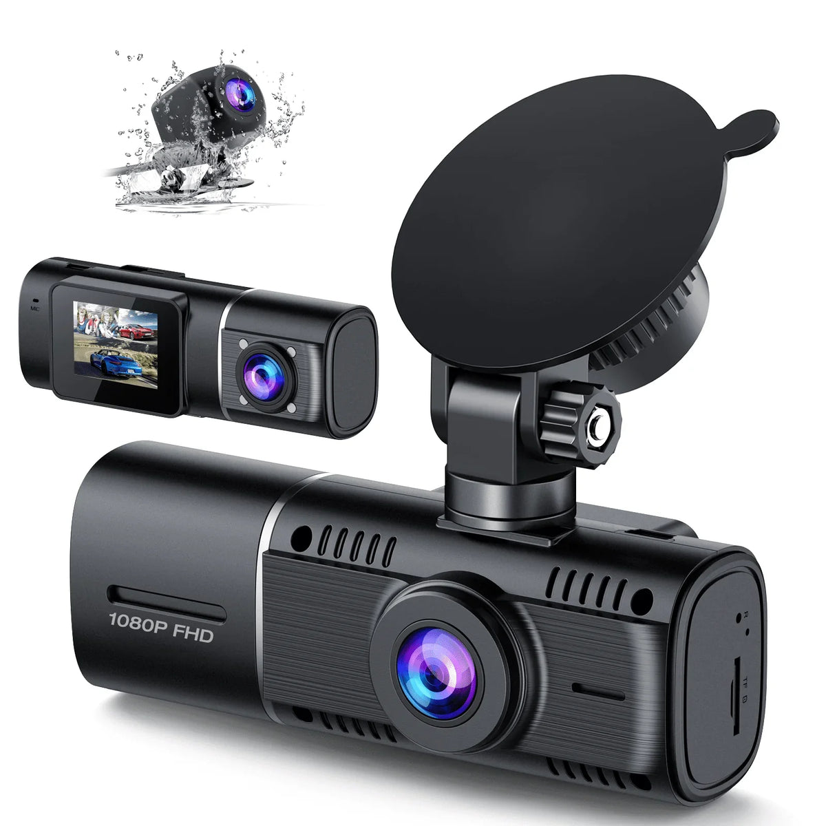 Cam Dash Motion IR with Lock Channel Car Detection and Camera TOGUARD Dash 3 Way Monitor Inside 1080P Vision Front Parking Camera Night Accident Rear Triple Three