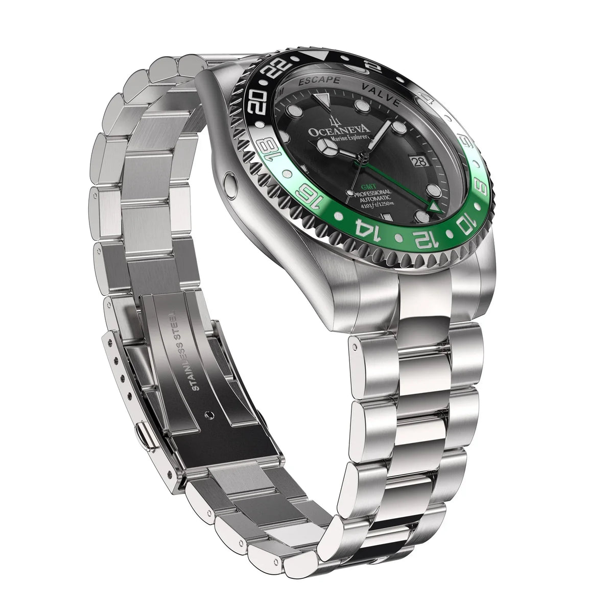 '- Dive Green Watch GMT 1250M Deep Down with Back Movement Screw Explorer Men - For Seal Resistance Case Swimming Watches Oceaneva™ - Bezel Automatic Marine Japan Diver Water Triple Pro Wrist