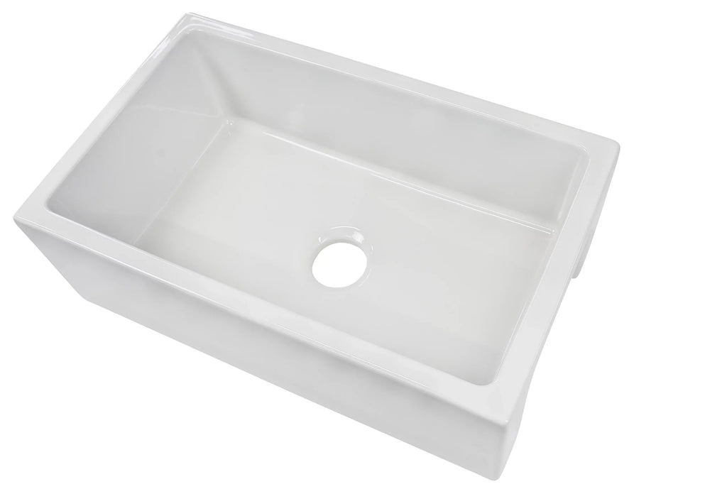 Fireclay White Single Reversible (30” ZUHNE Farmhouse Kitchen Sink Bowl Ostia Apron)