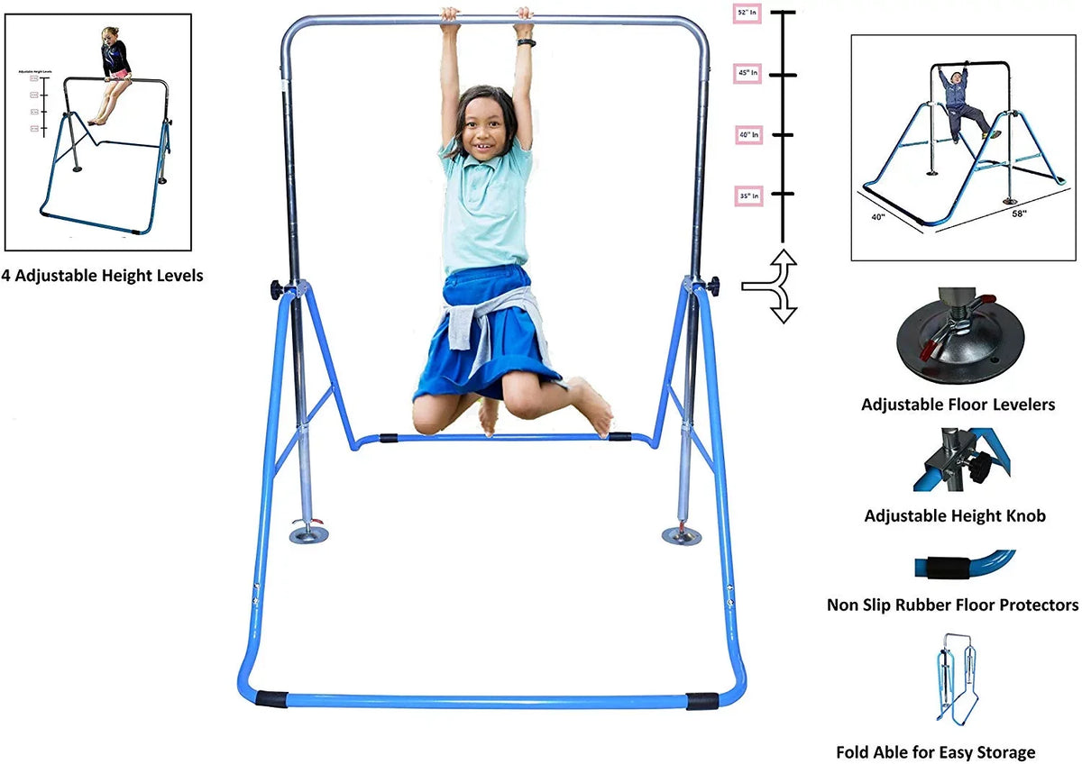 for Bars Bar Monkey Training Mat Expandable Bar Folding Kids Blue Climbing Gymnastic Bar Height Kip Horizontal Tower Gymnastics with Fitness Kip Adjustable