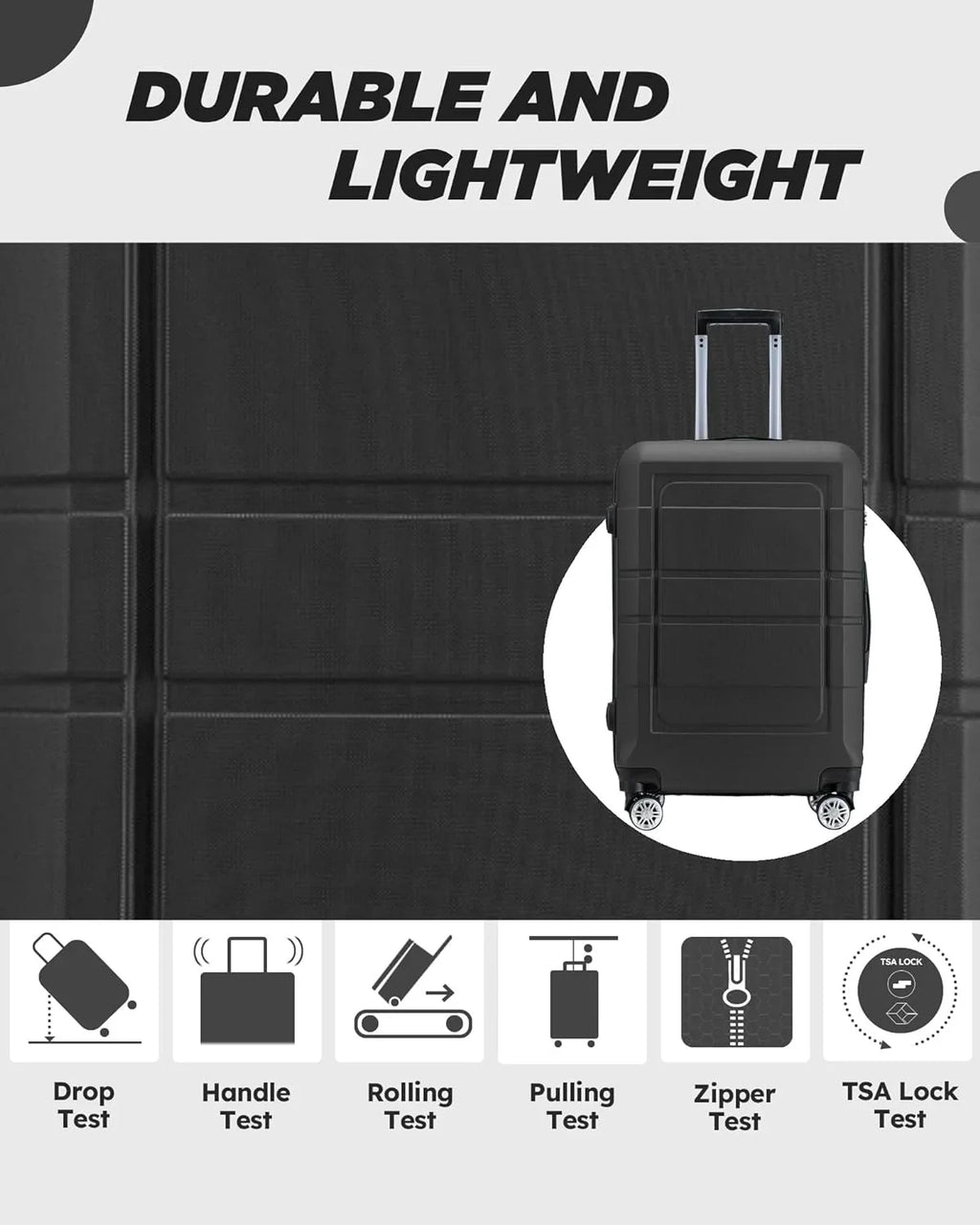 Wheels Sets inch Code Sets Suitcase and Lock Suitcase Hardshell ABS/PC 3 20'' () 28 Luggage Lightweight Travel 24'' Piece Spinner with Durable