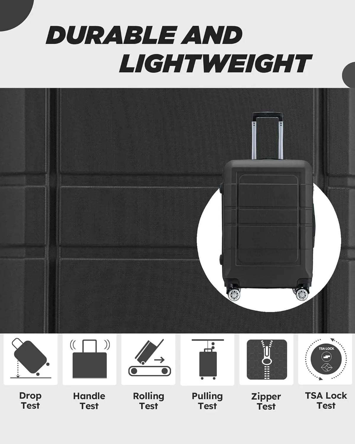 Wheels Sets inch Code Sets Suitcase and Lock Suitcase Hardshell ABS/PC 3 20'' () 28 Luggage Lightweight Travel 24'' Piece Spinner with Durable