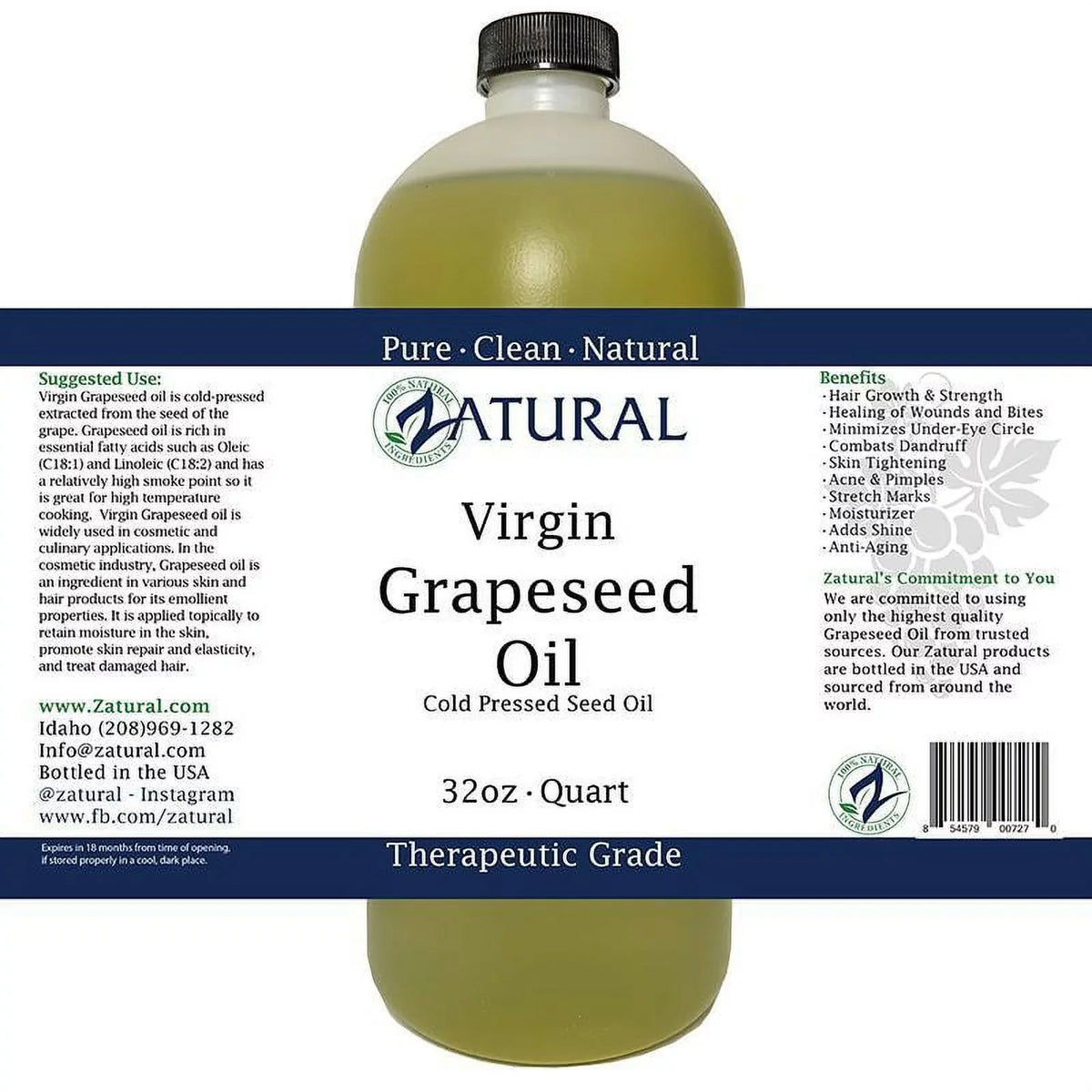 100% Grape Pure Virgin, Seed GrapeSeed Undiluted, Oil Ounce Pressed, Oil-Cold Gallon)) (1 (128
