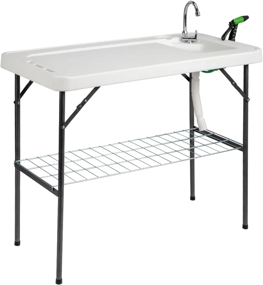 Drainage Sprayer, Grid Table Table with Fish for with Folding Camping with Cleaning BBQ Cutting Backyard Sink Patio & Portable Table Sink, VINGLI Rack Hose Upgarded Fish Fillet