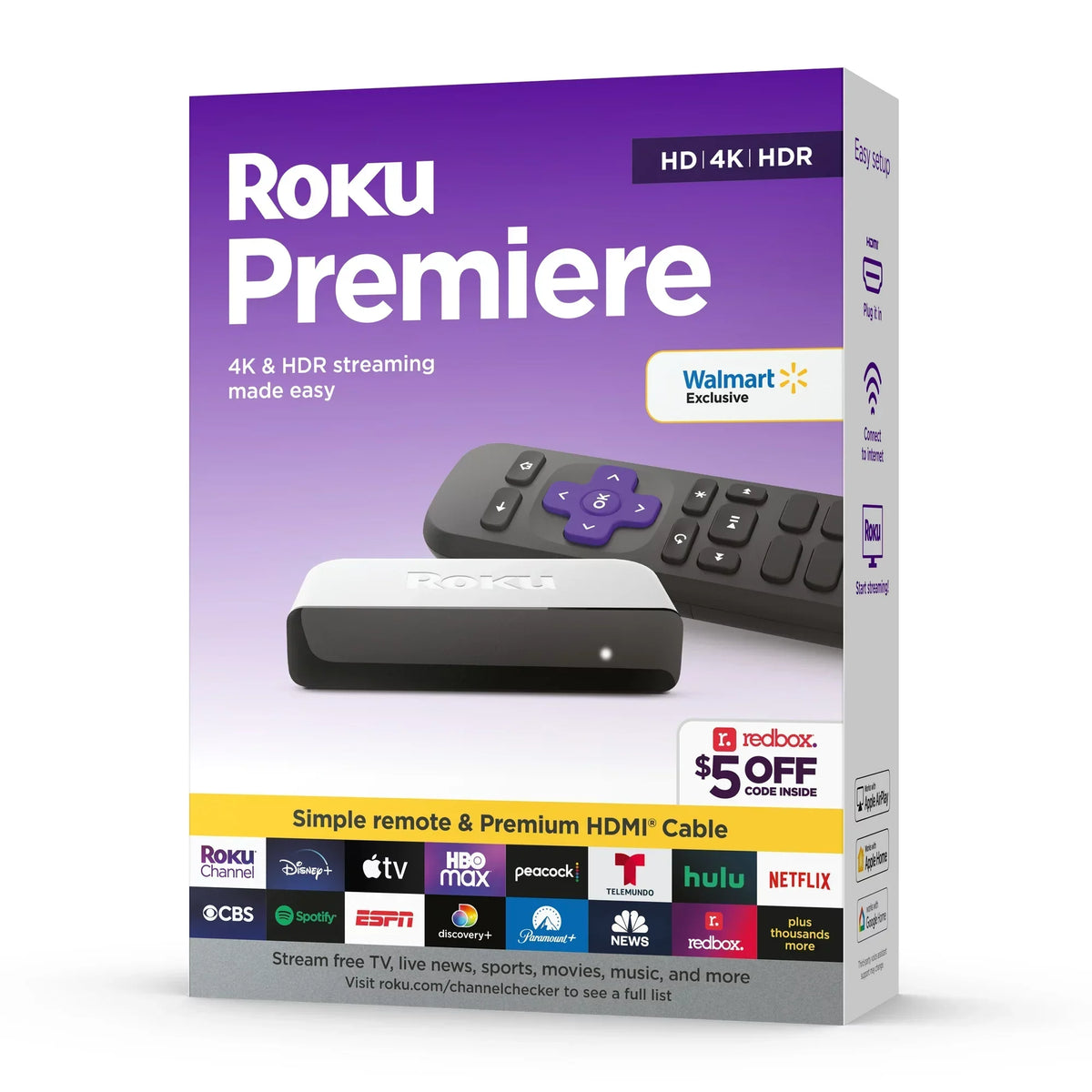 Enabled Remote Premium Media Streaming Speed and Premiere Wi-Fi® HDMI® + | Player Tigology with 4K/HDR Simple Cable High Accessories Roku