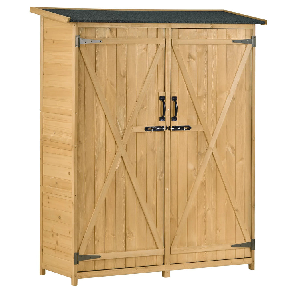 Roof, Outdoor Storage Lockable Shed, 3-tier L Tool Hx4.6ft Shelves Cabinet 5.3ft Wood with Organizer,Garden Asphalt Doors, Storage Double Waterproof Shed Backyard, for Natural