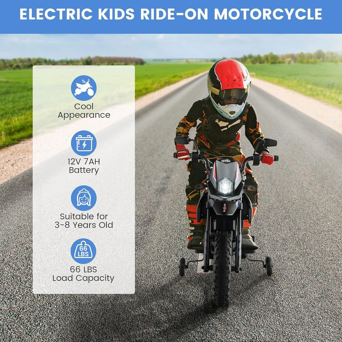 Foxhouse1 Kids Electric - Ride-on LED Motorcycle Headlights Blue Power, 12V with Color Battery