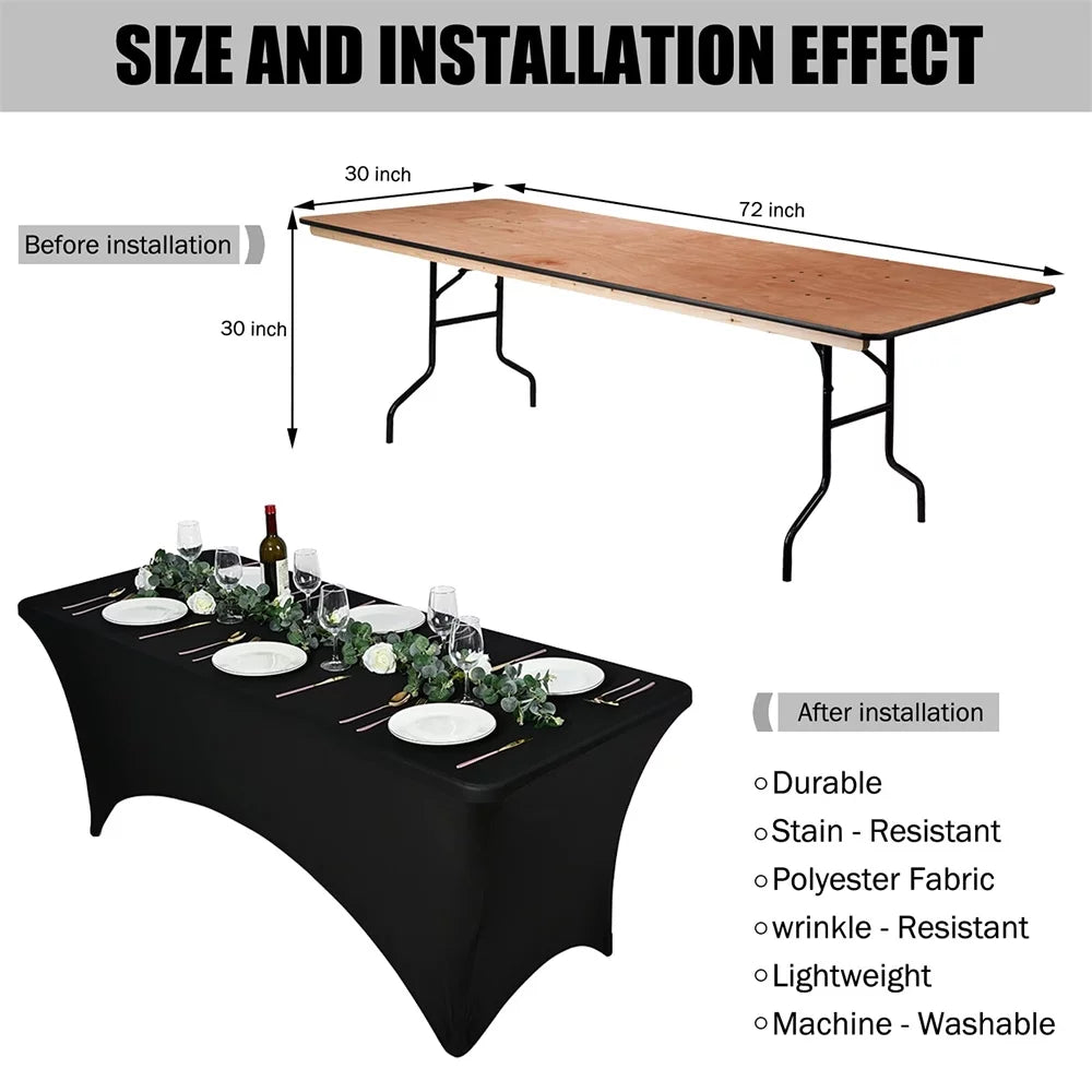 Table 3 6 Party() Pesonlook Patio Tablecloth for Anti-Wrinkle Cocktail Ft Washable Fit Stretchable Tablecloth, Elastic Tight Pcs Stretch Rectangular Cover, Wedding, Cover, Table Spandex