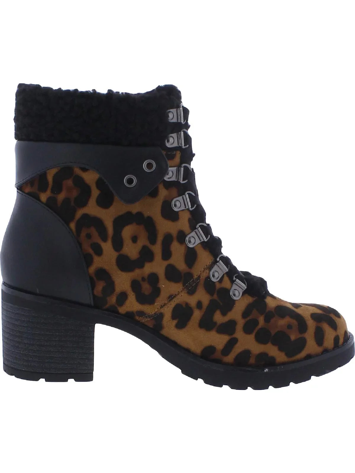 Lace-Up THE JANE Brown Leopard Toe Heel Block Round Trim Padded Plush Booties Lug Print Emilia Sole 8 AND SHOE Womens Hiker