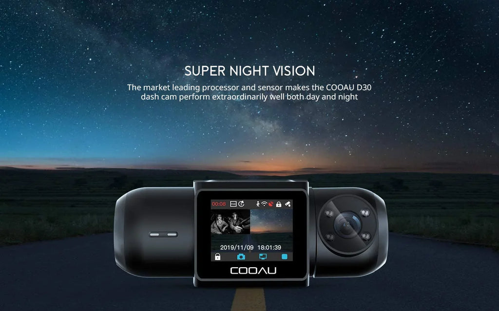 4 1080P Recording Dual Supercapacitor, Infrared Car Recorder (D30) GPS Camera Vision, Cam, and Sony Front Wi-Fi Inside Night Dash Loop Parking LEDsG-Sensor, Built-in Uber with Sensor, Mode, FHD IR
