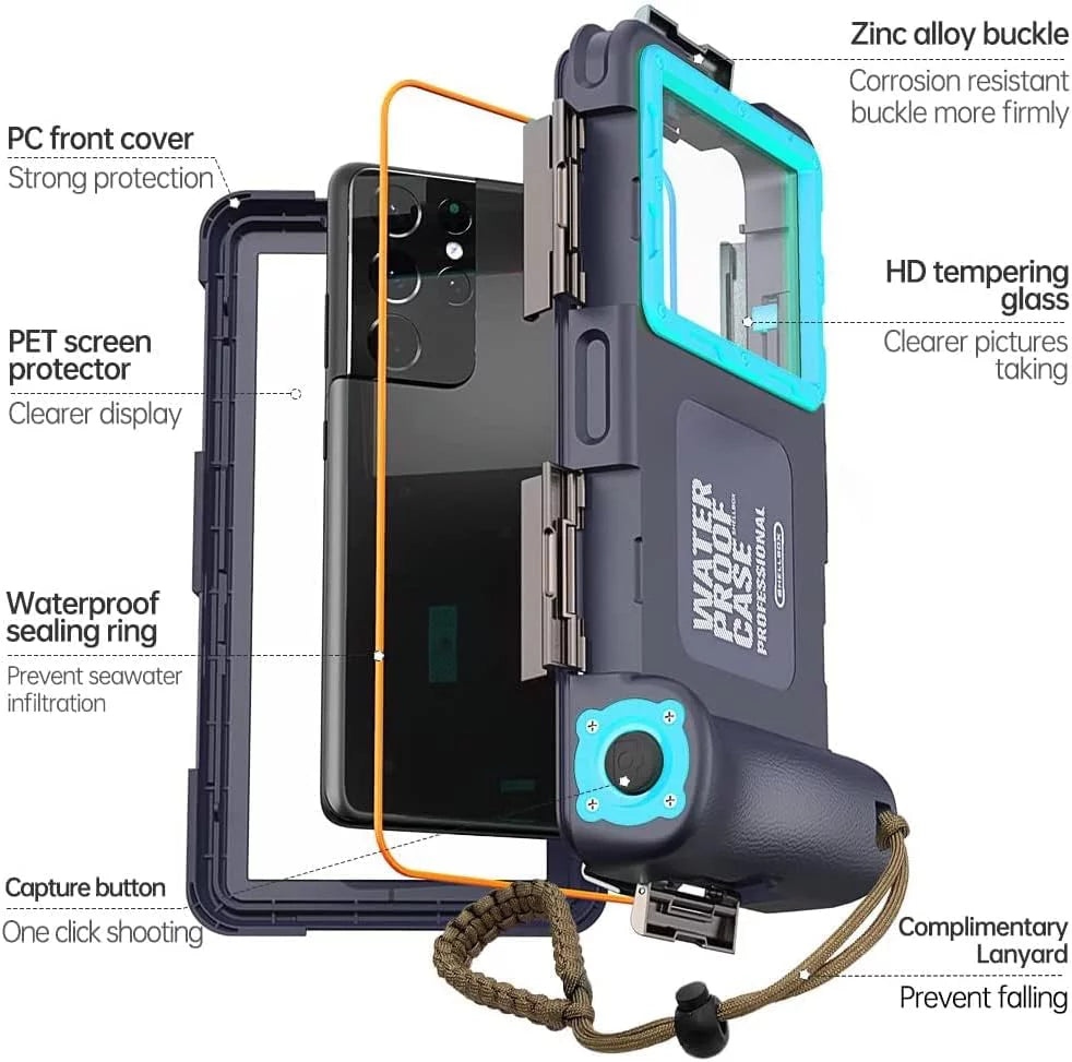 Mini 14/13/12/11 Professional Max Plus [15m/50ft] iPhone Cover(Blue) Note10/9/8/S10/9/8 Pro Waterproof for Diving Xr/X/Xs/Samsung Case Phone Video Snorkeling Photo Ultra Underwater Galaxy