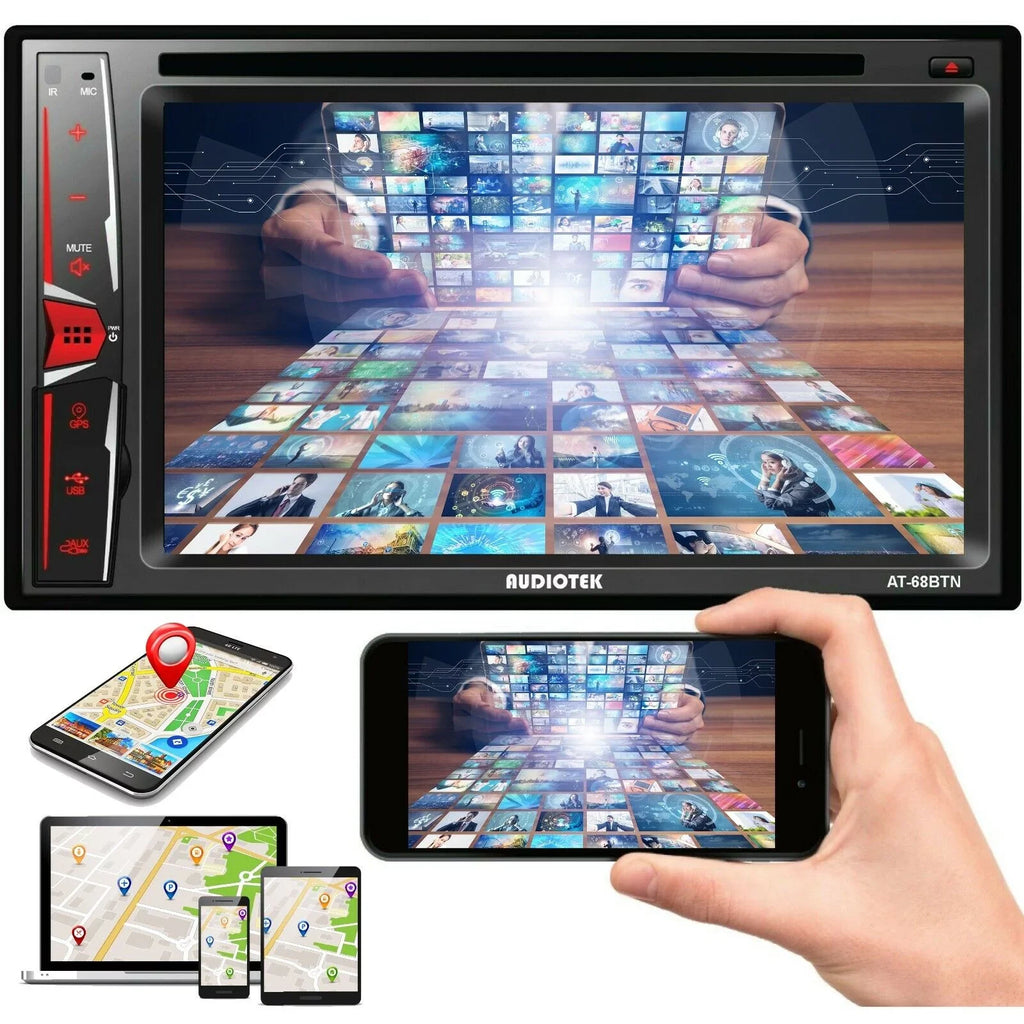 AT-68BTN Link+ License Bundle Rear 6.2" Touch Audiotek Camera Plate Mirror Radio Screen