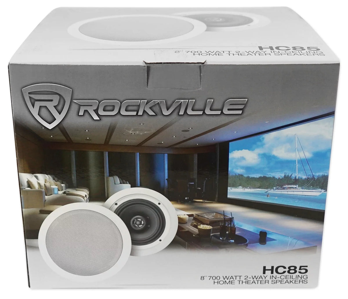 White 8" Kit 4-Room Audio Speakers Rockville Home Ceiling Receiver+(8) RPA40BT