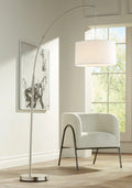Lighting Modern 360 Reading Nickel 72" Metal White Linen House Living Lamp Shade Arc Floor Brushed Bedroom Drum Cora for Standing Office Room Tall