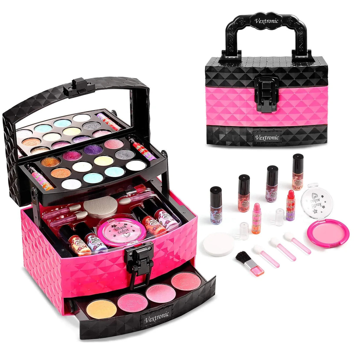 Non-Toxic, Pink for Washable Girl, Girls Birthday Toy Play Kids Pretend Kids, for Makeup Set Real Kit Makeup for Kids Set Vextronic Cosmetic Kit Makeup Beauty Toy