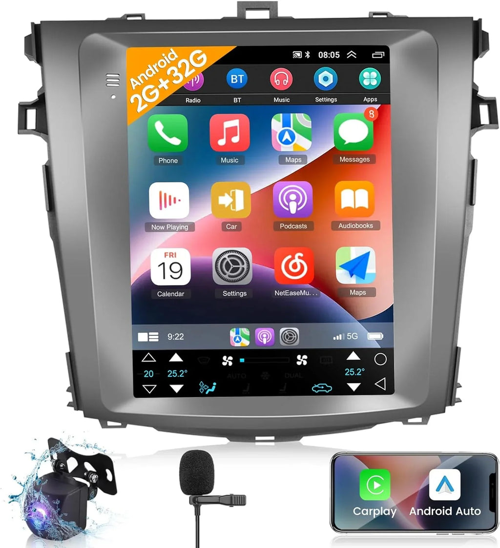 and Mirror Corolla Radio Stereo with Auto Carplay THONZER + 2+32G Android HiFi WiFi Toyota SWC Link Touchscreen - Car GPS for Backup Inch Android 9.7 2006-2013 Camera AHD USB