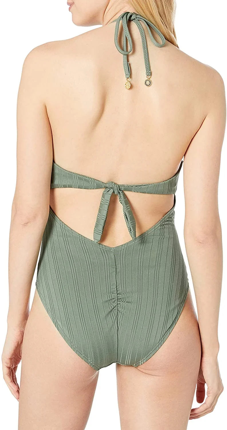 Swimsuit, Vince Ripple IGUANA Effect One-Piece 8 Wrap-Front US Camuto