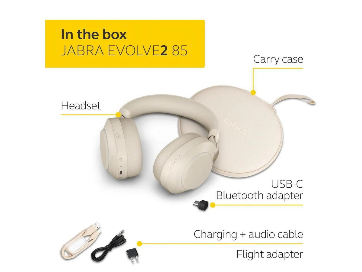 Jabra 85 Beige Evolve2 USB-C Music MS Wireless - Teams Headphones Stereo / - Headset