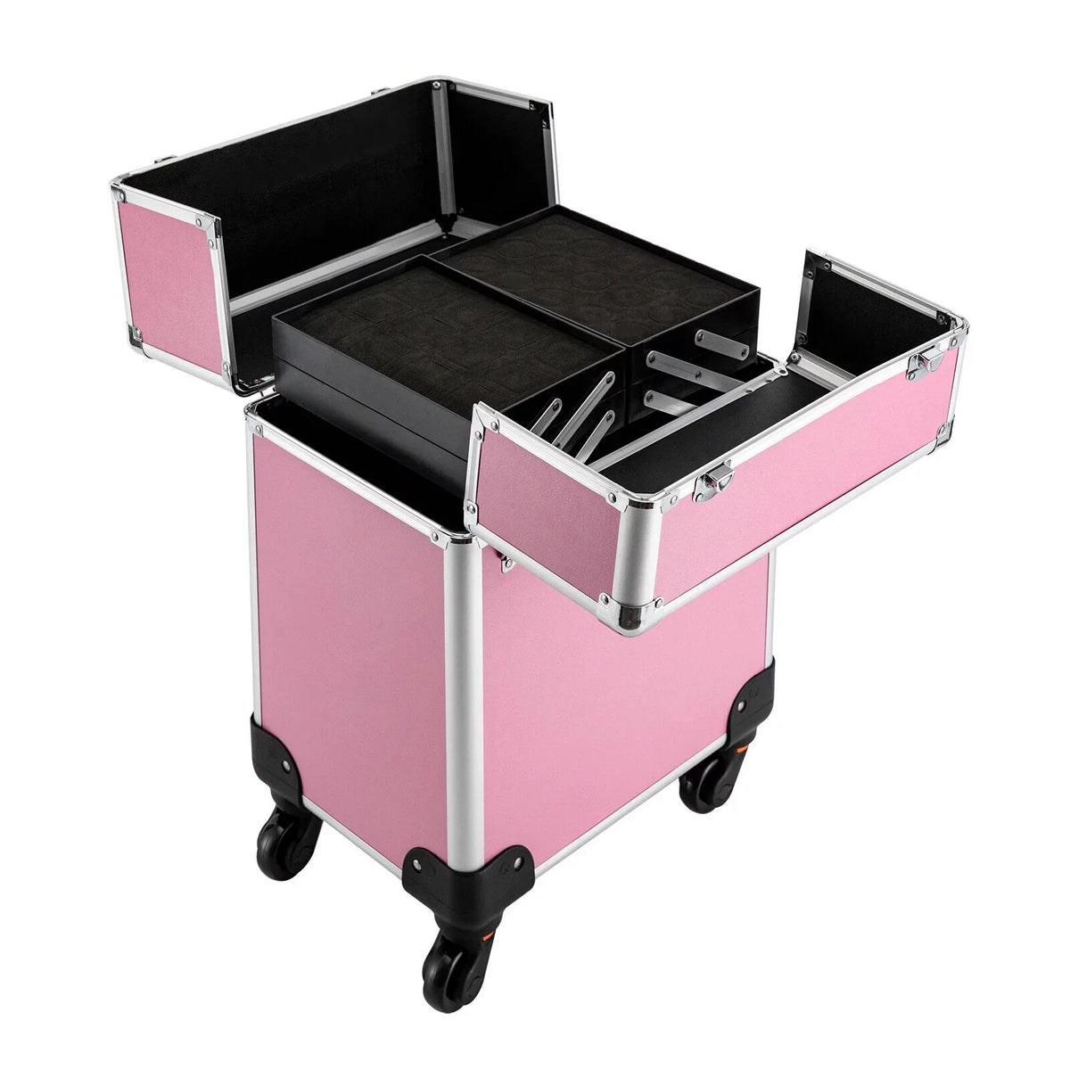 Trolley Wheels Professional Cosmetic Rolling Train 4-Tier Miumaeov Makeup Case Organizer Storage Makeup with
