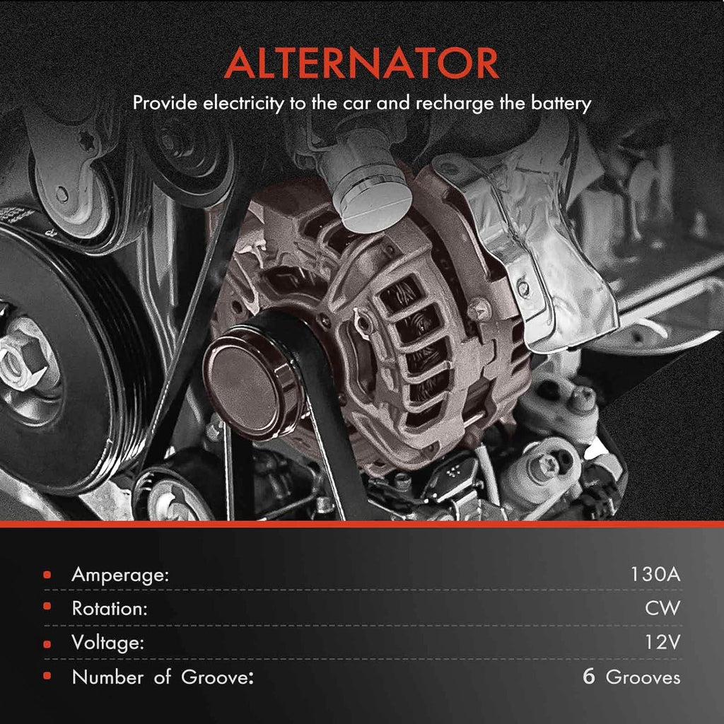 Replace# V6 2012-2015, Honda with 2011-2013, Pulley, Compatible Alternator 3.5L, 12V A-Premium CW 130Amp Ridgeline 2012-2014, 6-Groove Pilot 31100-RV0-A01 Odyssey