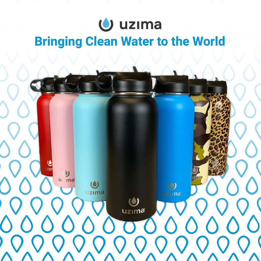 Camping, Steel Z-Source Water Bottle the Exterior Double-Walled Uzima Purification Backpacking, Filtered .(Red) Travel. Go. Capacity 32oz Hiking, Stainless for on Large Water with and -