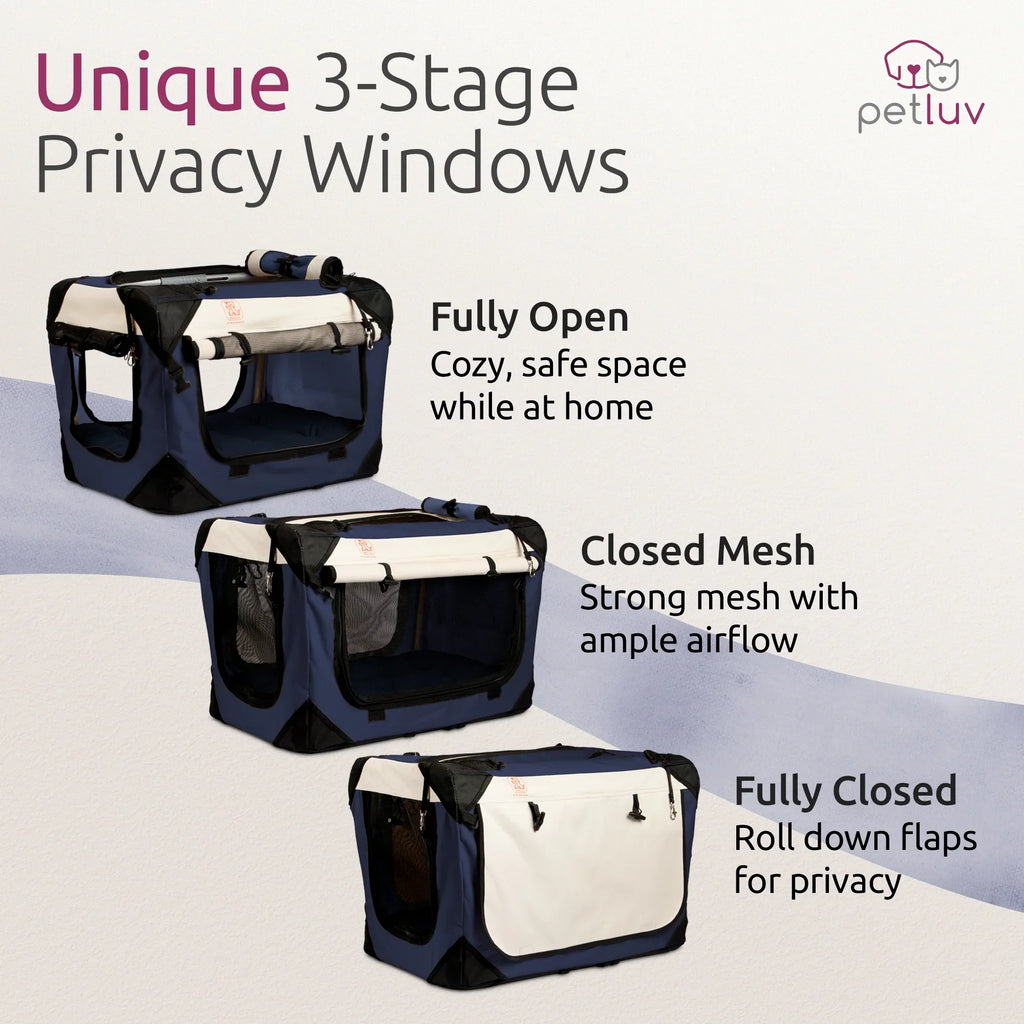 Zippers, Wheels, Crate Privacy Bed, Rolling Plush Travel Windows Soft Cat Sided, Detachable, PetLuv & Pull-Along & on Dog Carrier Locking