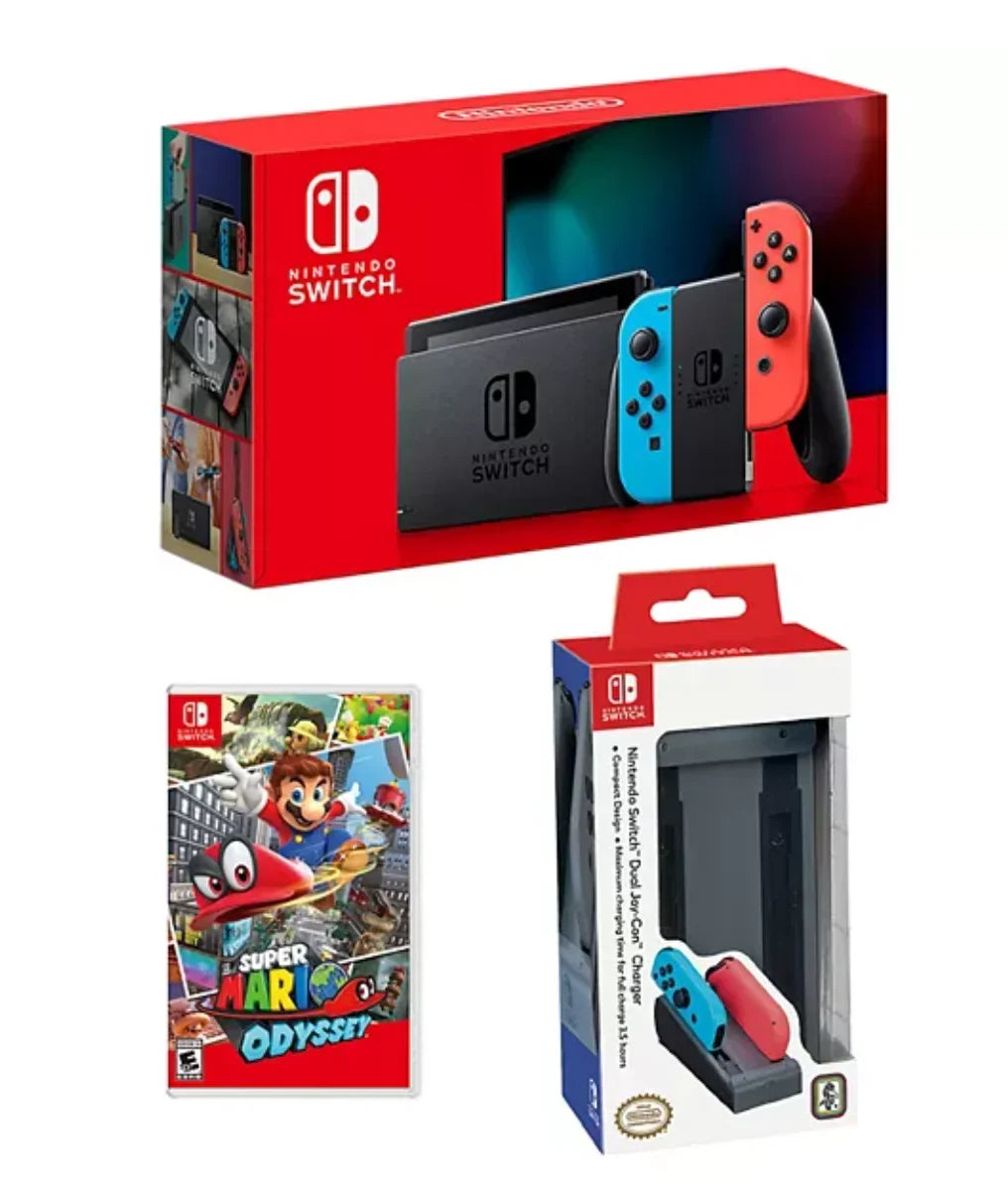 Charger Mario Nintendo & Joy-Con Odyssey Console with Game Switch Gray Dual