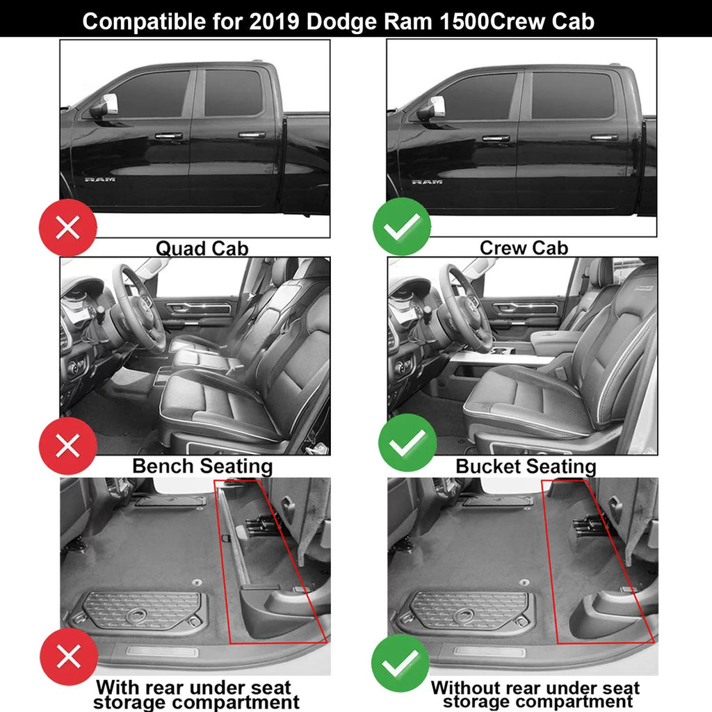 2019 Floor & Ram Weather Mats 2nd Crew Rear Cab - Non-Toxic Seat) Seating, (NOT Carpet for Set Under 1st Bucket Ram for 3W with Row Dodge 1500 Storage 2020 TPE Full All for