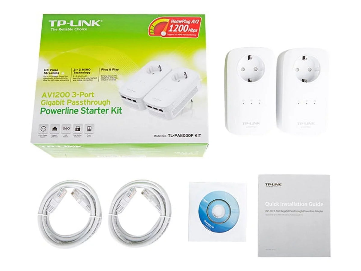 Gigabit Link Through Home Pass Power TP Line AV1200 3 Adapter Starter Kit Port