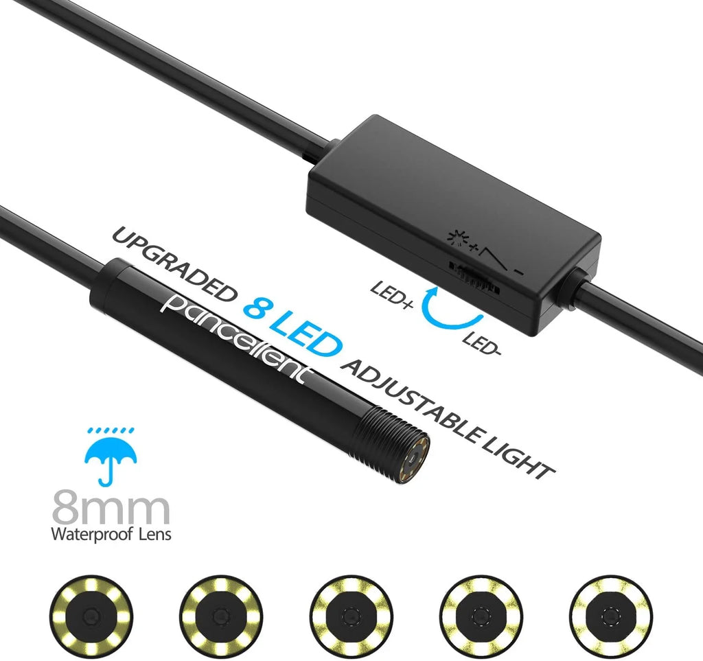 LED Snake Endoscope with for Table Rigid 8 Camera Cable Ipad (5 HD FT) Camera Light PC WiFi Android Metes,16.5 Pancellent iPhone Wireless 1200P Inspection Smartphone Borescope