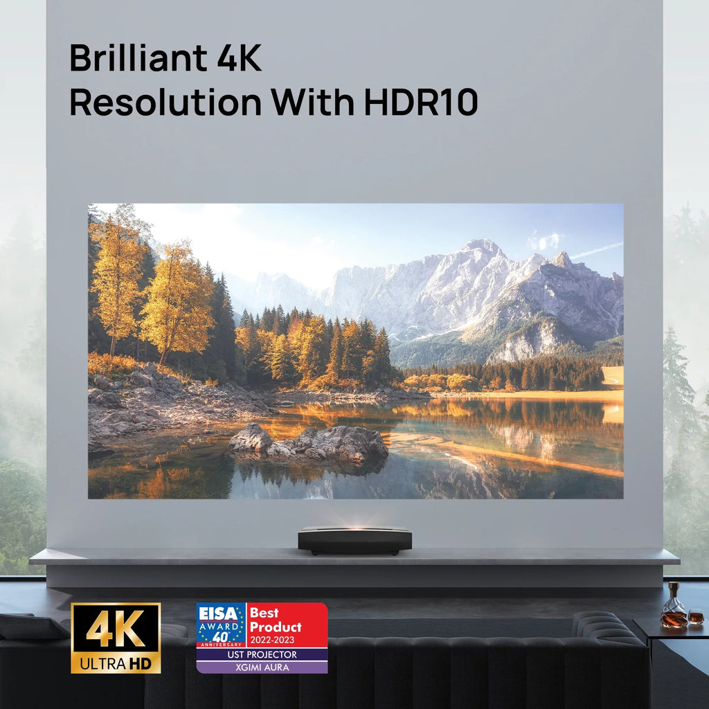 OS AURA TV Laser with 4K Short Kardon Ultra Projector Android Harman Speakers, XGIMI Throw